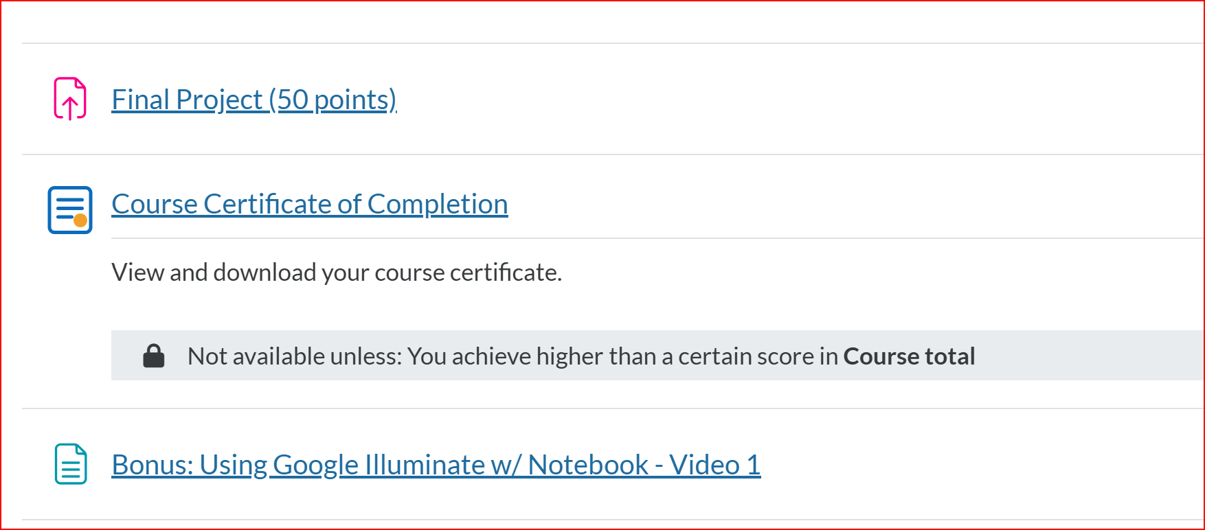 Screenshot of a final project submission link and course certificate of completion