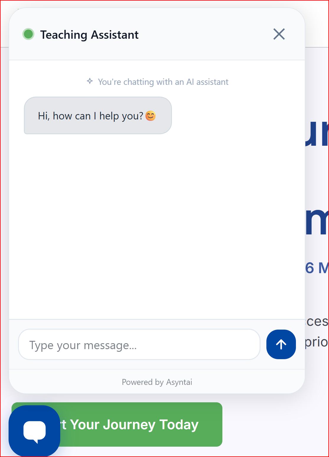 Screenshot of an AI teaching assistant chat widget offering to help a student